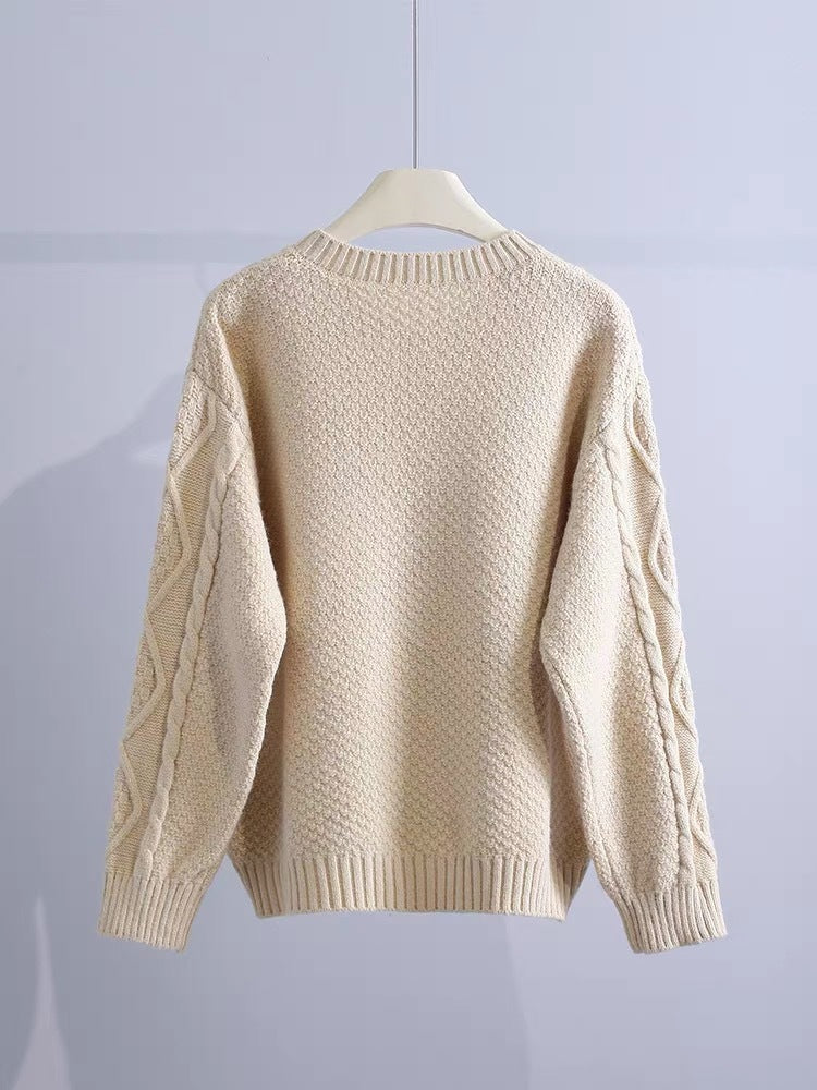 Retro Machine Embroidery Cable-knit Sweater Outerwear Shirt