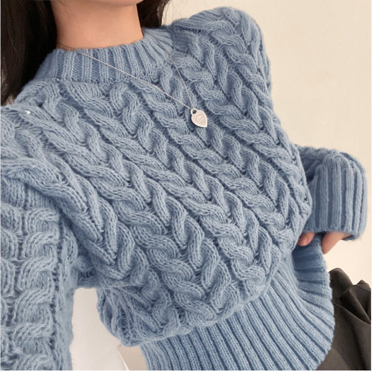 Retro Hemp Pattern O-neck Short Base Pullover Long-sleeved Sweater