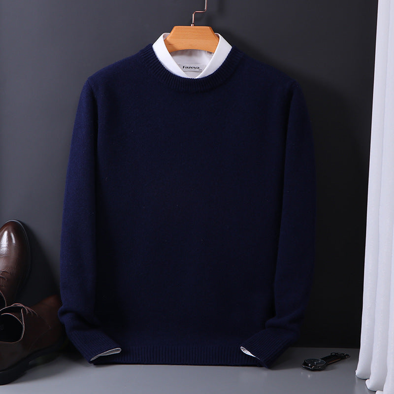 Pure Wool Sweater Men's Round Neck Pullover