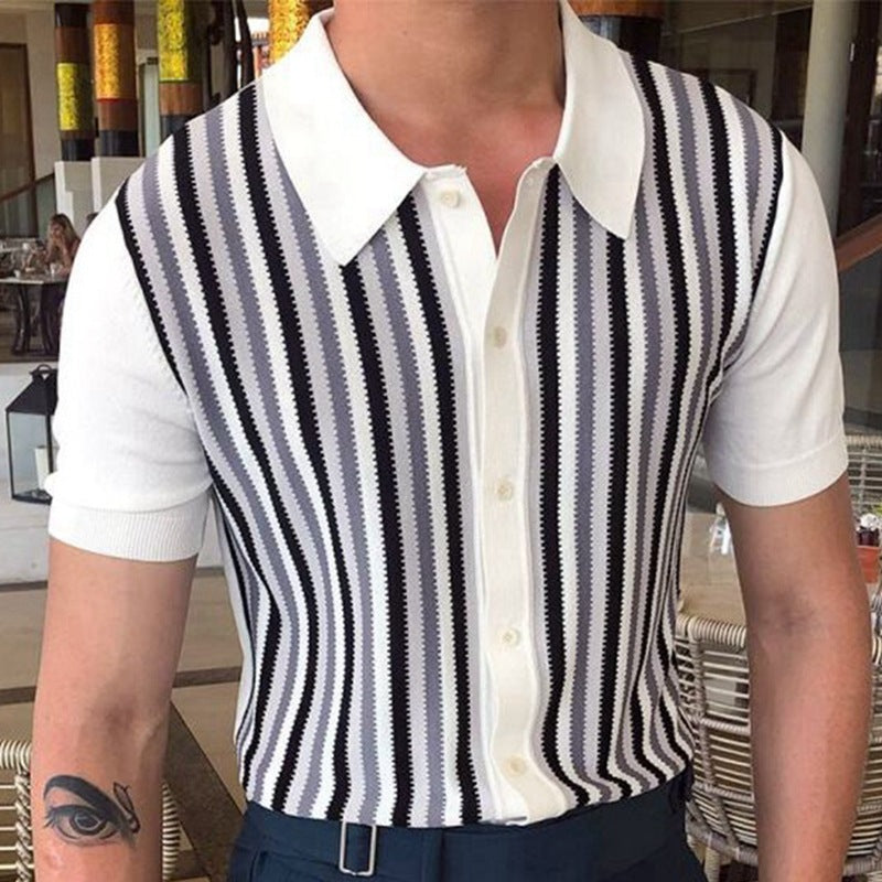Black And White Stripes Contrast Color Knitwear Men