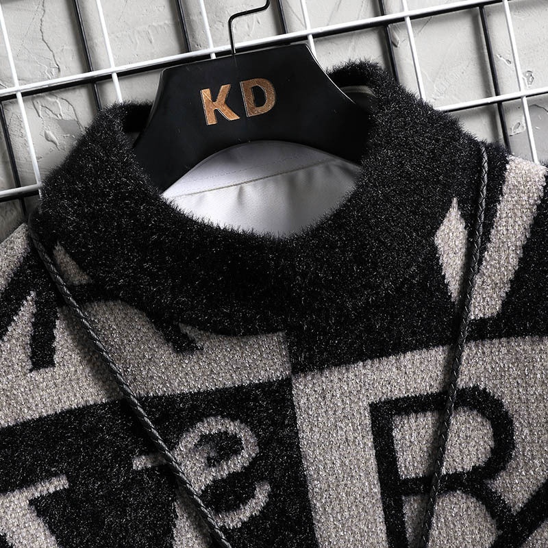 Fashion Color Contrast Stripe Warm Knitwear For Men