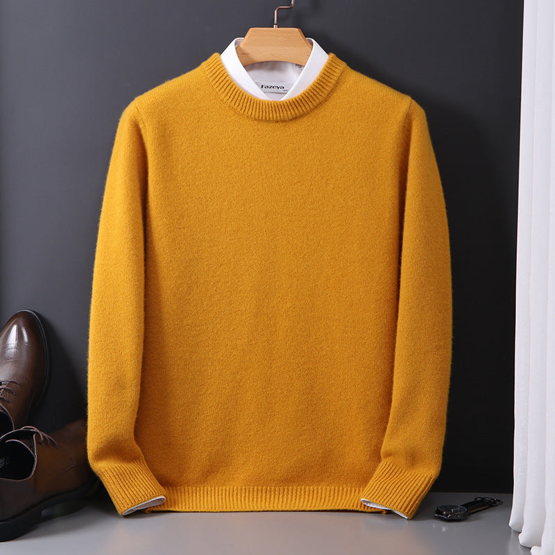 Pure Wool Sweater Men's Round Neck Pullover