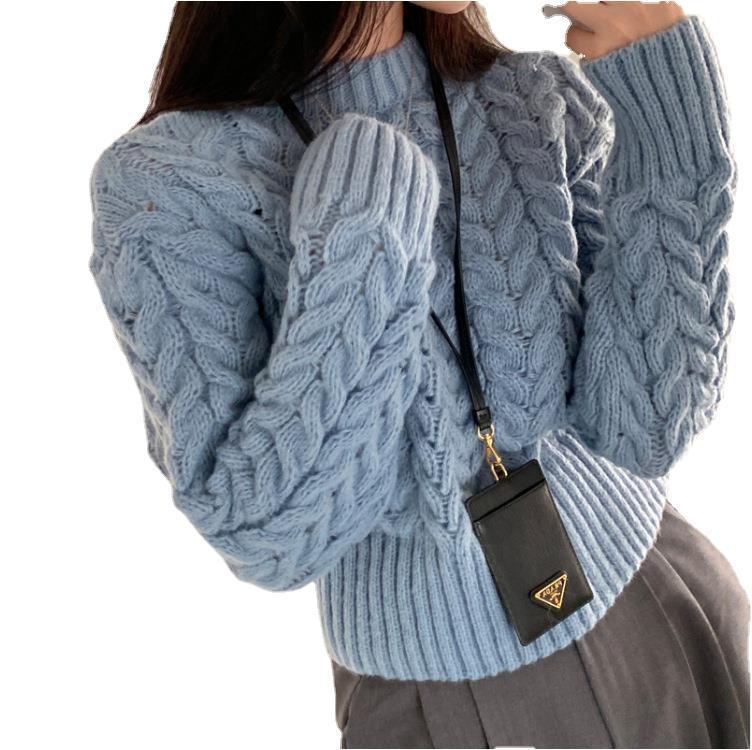 Retro Hemp Pattern O-neck Short Base Pullover Long-sleeved Sweater