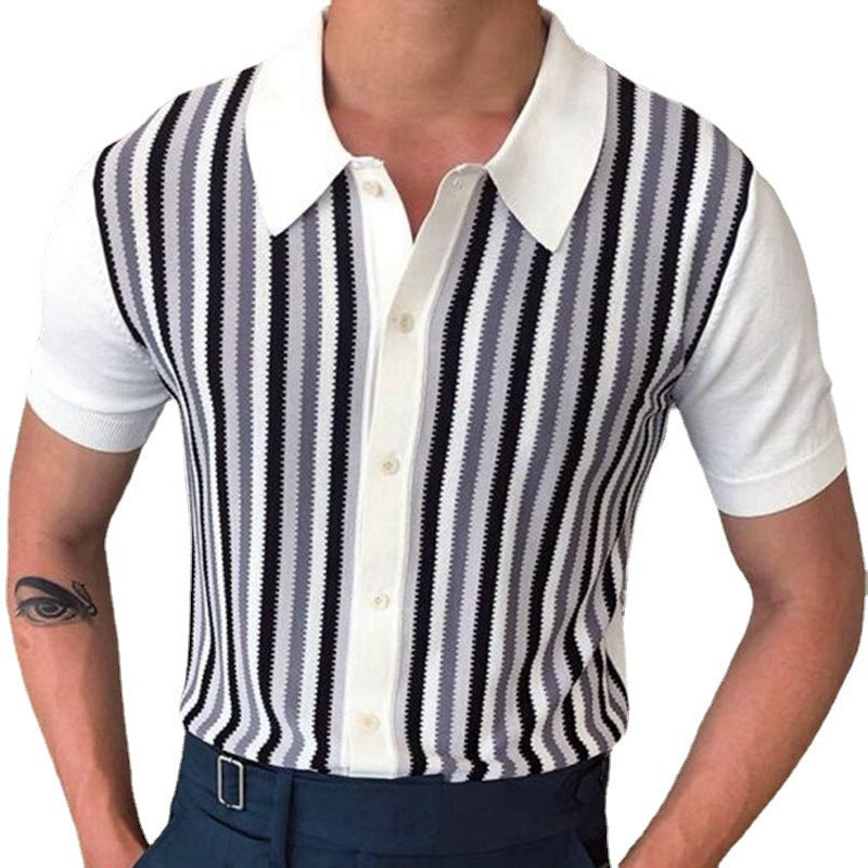 Black And White Stripes Contrast Color Knitwear Men