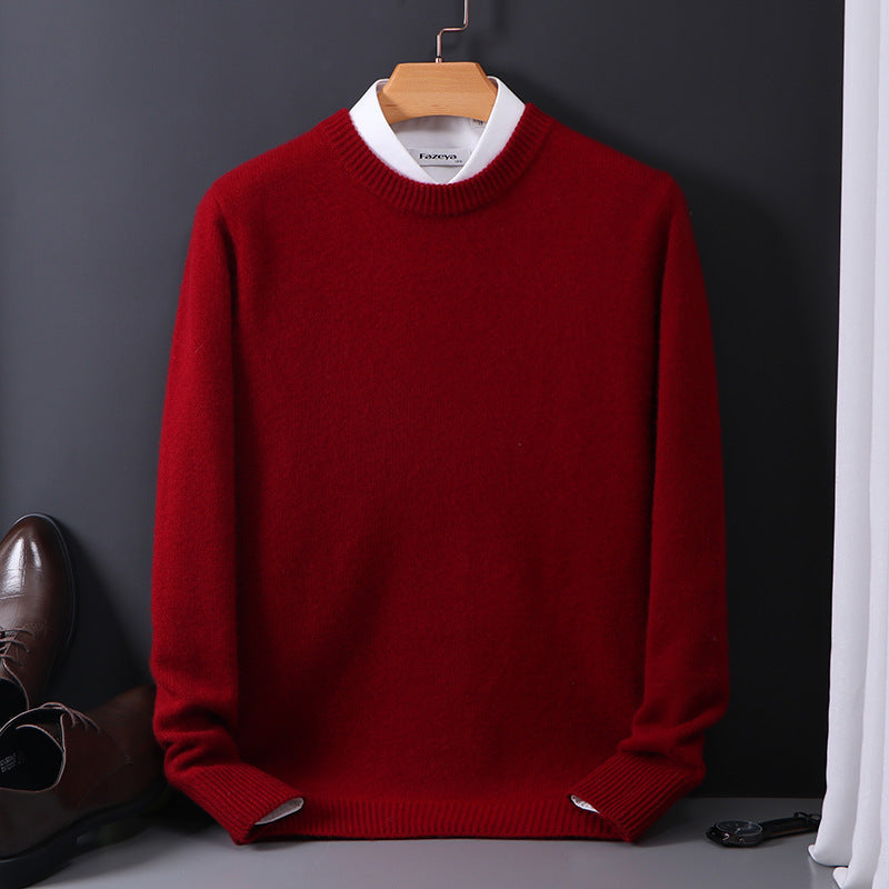 Pure Wool Sweater Men's Round Neck Pullover